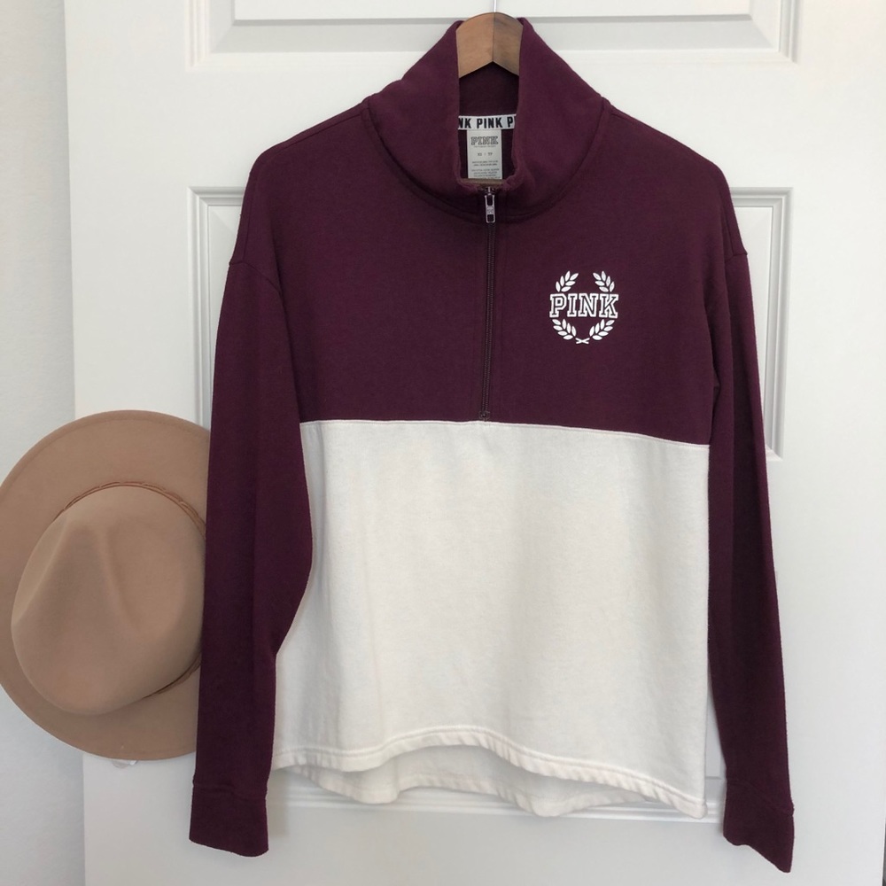 PINK VS Cream & Maroon Half Zip Sweatshirt